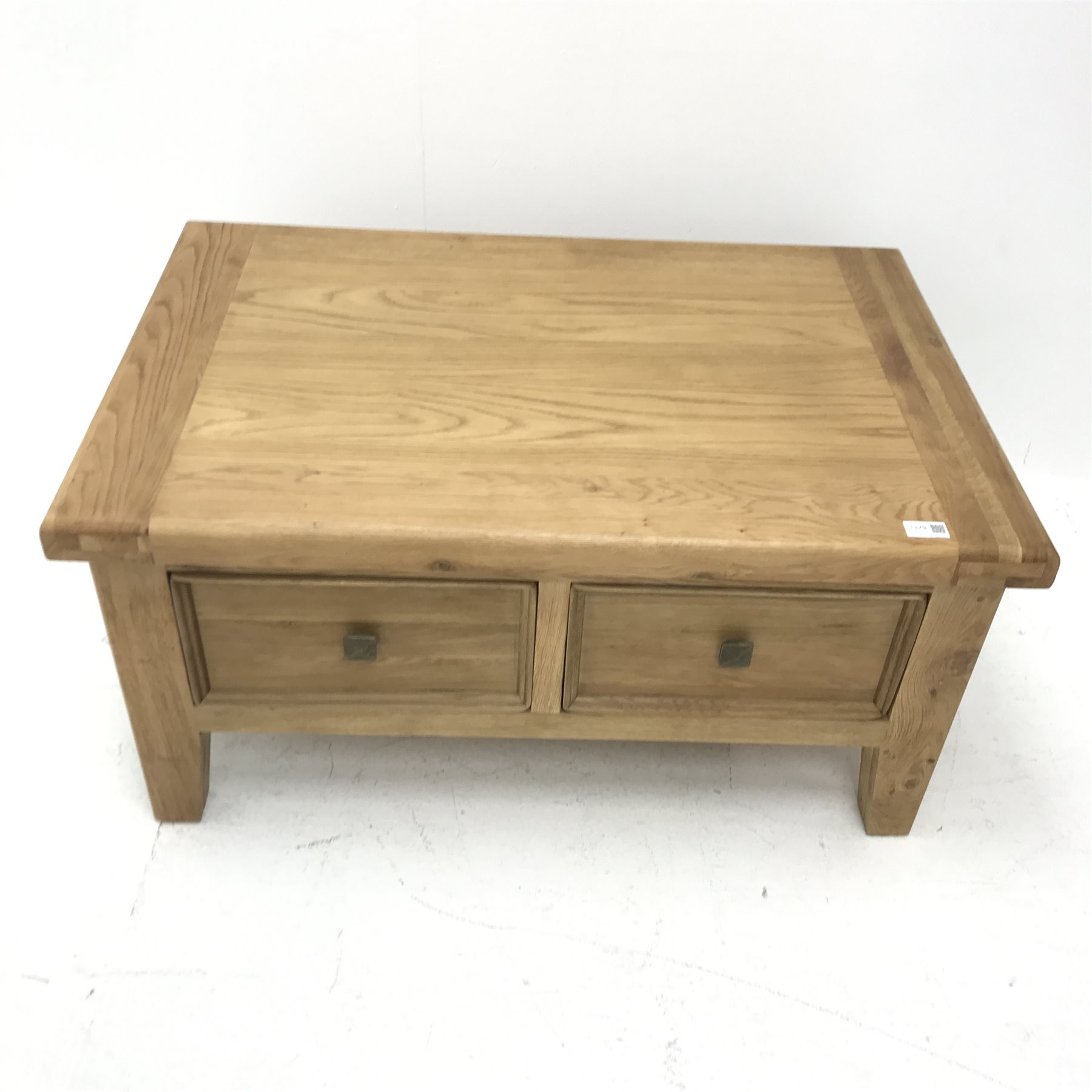 Rectangular oak coffee table with two through drawers, 90cm x 60cm, H45cm - Image 2 of 5