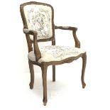 Beech framed French style open armchair upholstered in tapestry fabric, W59cm