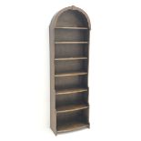 20th century oak dome top water fall bookcase, W54cm, H172cm, D26cm