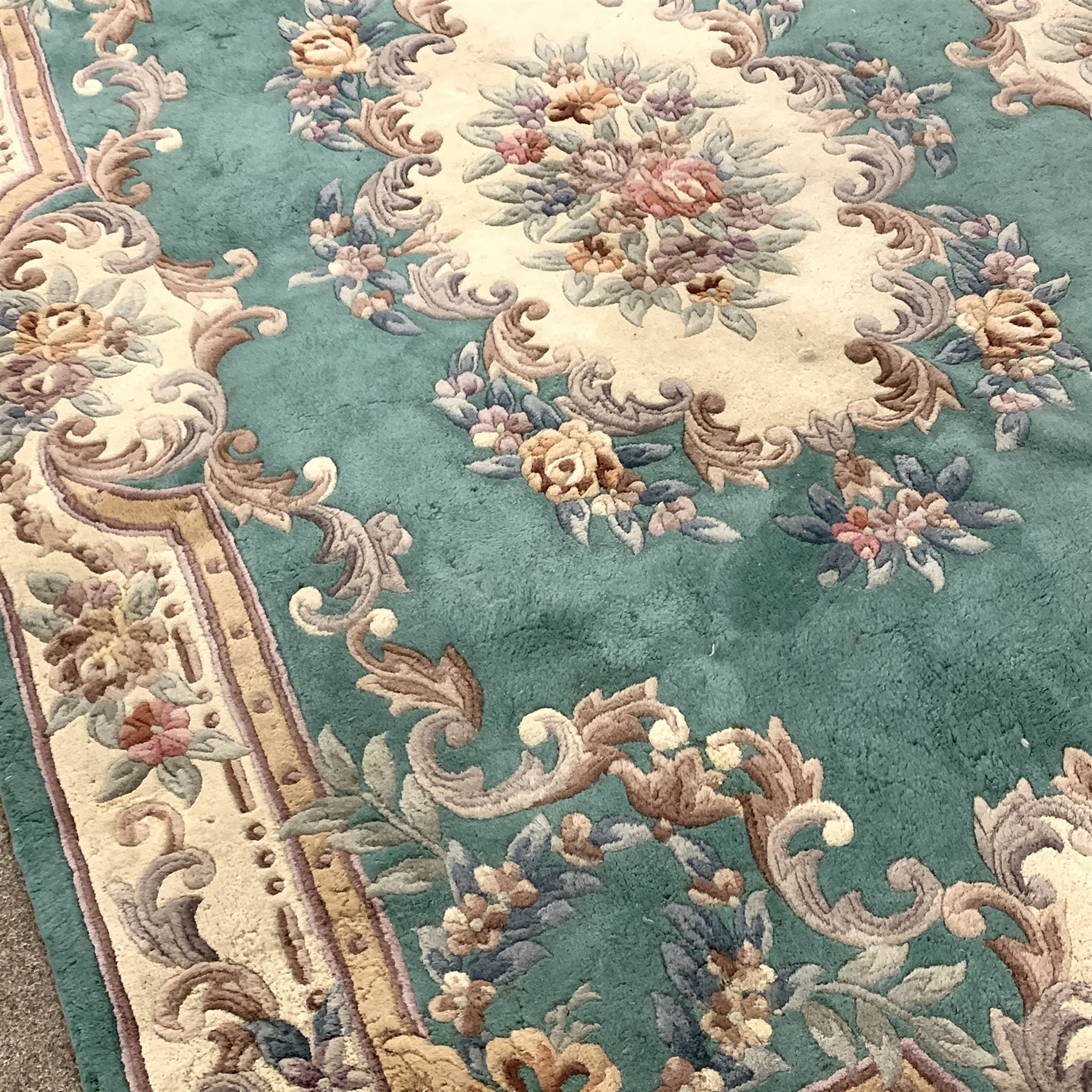 Chinese washed woollen turquoise ground rug, 277cm x 183cm - Image 3 of 6