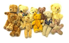 Collection of ten English teddy bears 1950s-60s including Chad Valley bear with swivel jointed head