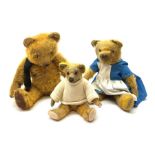 Three English teddy bears comprising 1930s Merrythought with kapok filled bright golden mohair body