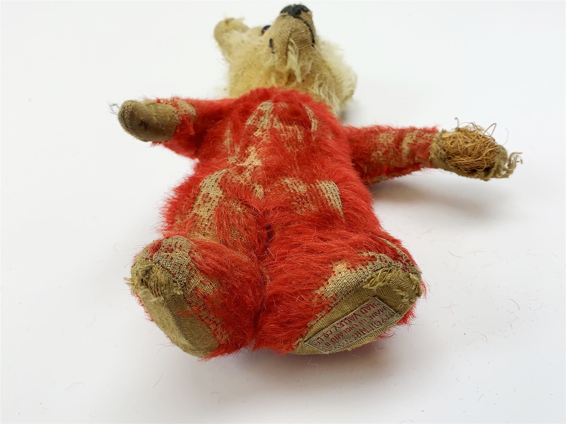 Chad Valley Rainbow Tubby or clown bear c1930s with wood wool filled red mohair body - Image 3 of 4