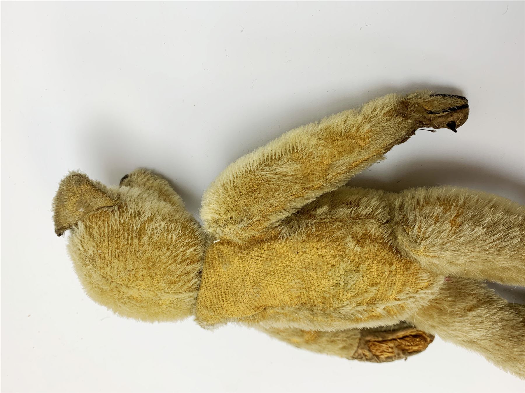 Early 20th century American mohair teddy bear c1920 with wood wool filled body humped back body with - Image 7 of 8