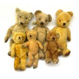 Six English teddy bears c1930s-50s including wood wool filled Chiltern with swivel jointed head