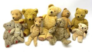 Collection of nine various English and Continental teddy bears 1930s-50s including an Irish seated b