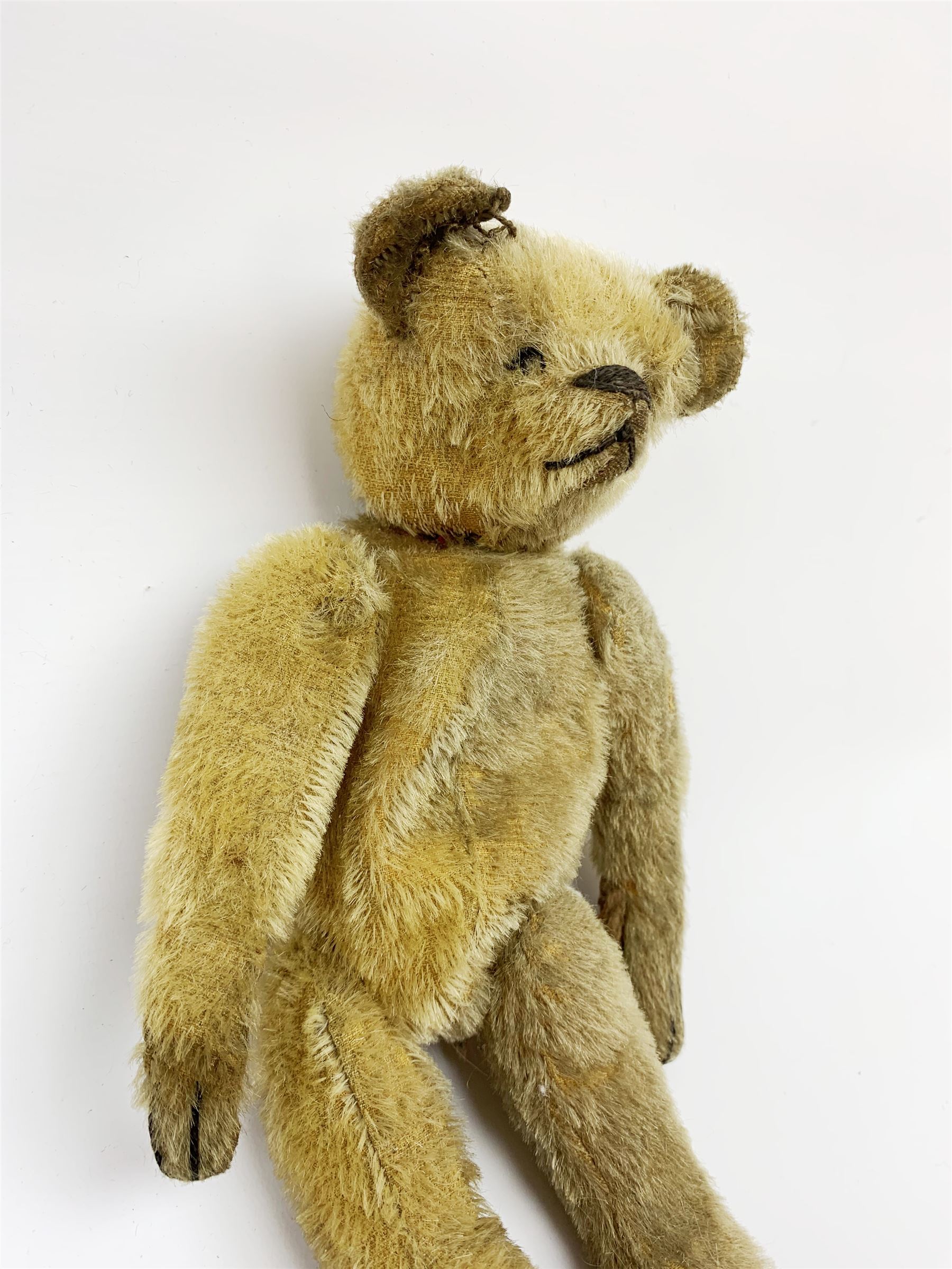 Early 20th century American mohair teddy bear c1920 with wood wool filled body humped back body with - Image 2 of 8