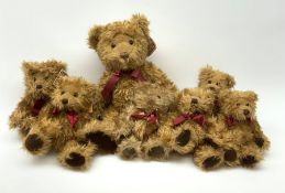 Seven Russ Gregory teddy bears designed by Carol-Lynn Rossel Waugh