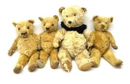 Four English teddy bears 1930s-50s including two by Chad Valley each with swivel jointed head