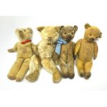 Four English teddy bears 1930s-1950s