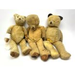 Three large early wood wool filled teddy bears for restoration