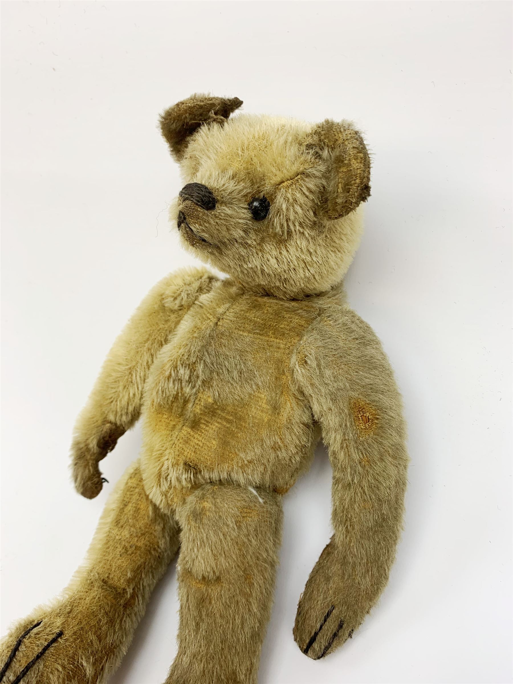 Early 20th century American mohair teddy bear c1920 with wood wool filled body humped back body with - Image 3 of 8