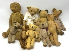 Ten English and European teddy bears 1930s-50s for restoration or spares/repair.