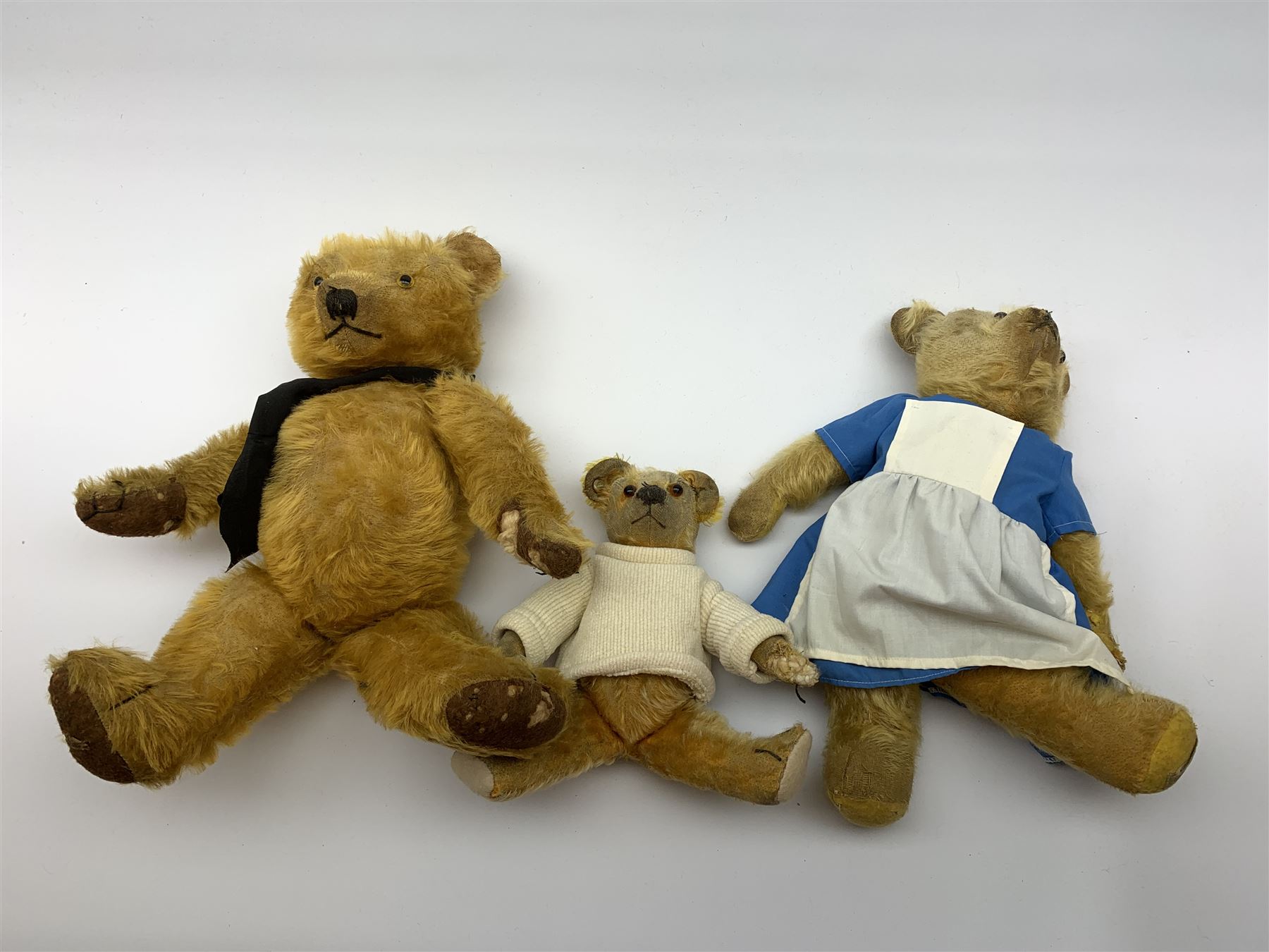 Three English teddy bears comprising 1930s Merrythought with kapok filled bright golden mohair body - Image 3 of 4