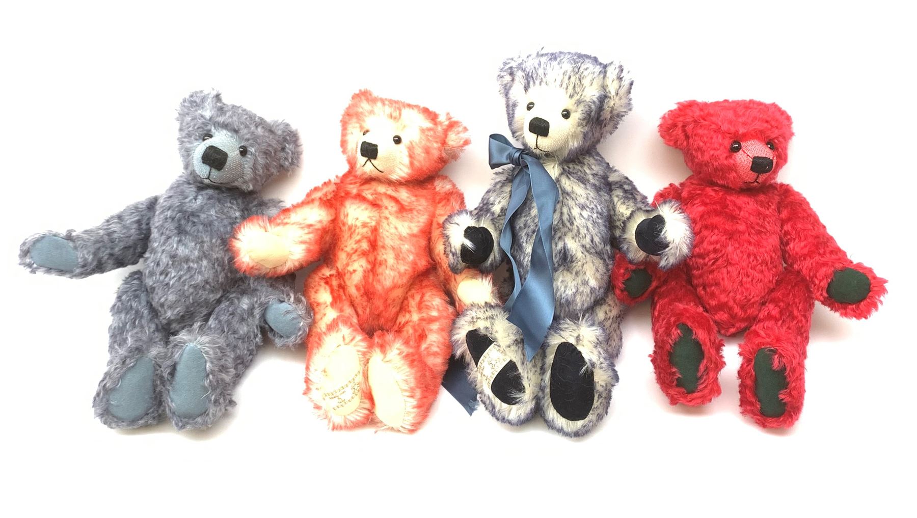 Four modern ABJ (Actually Bears by Jackie) coloured teddy bears including limited edition blue No.1/