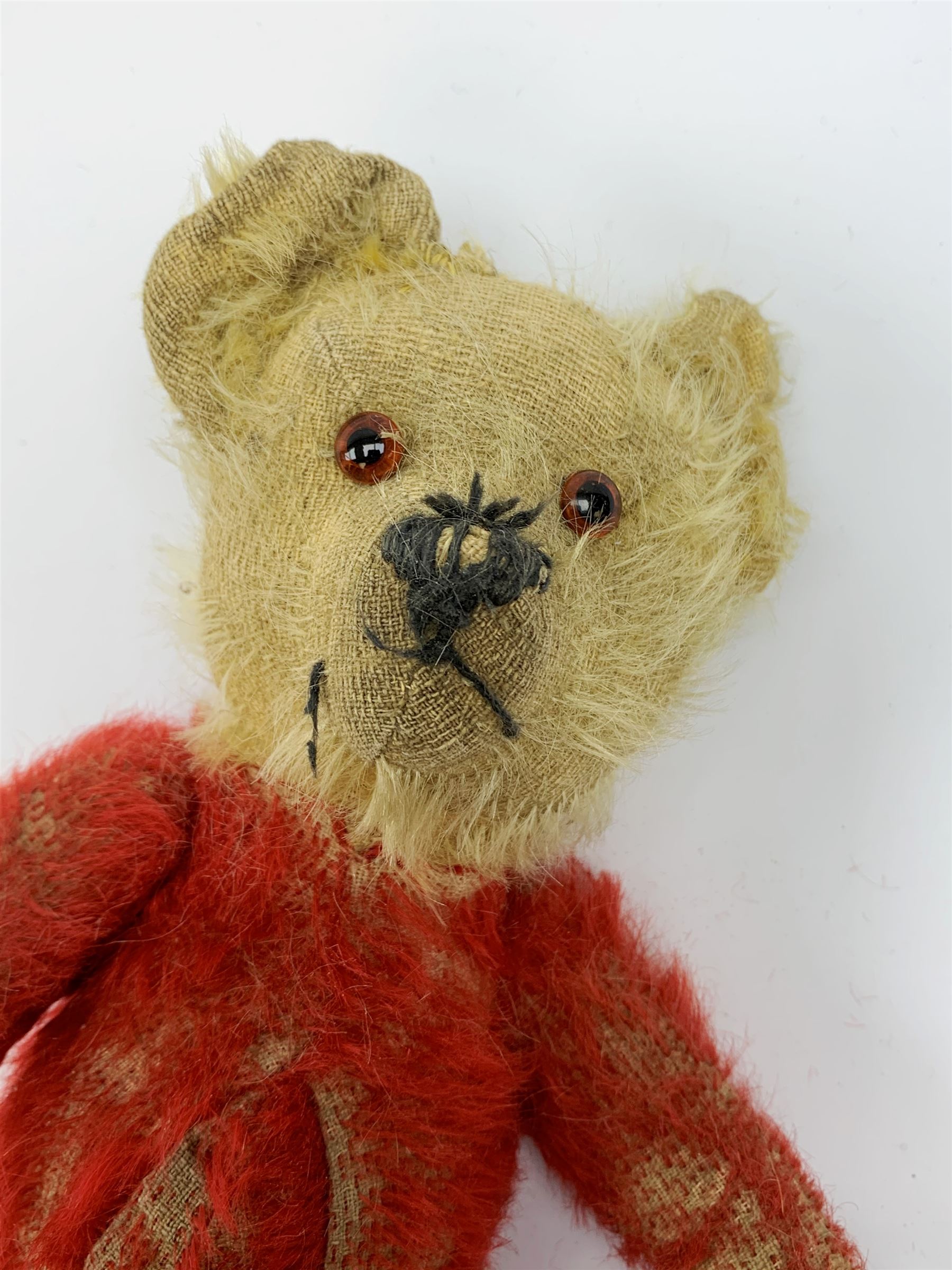 Chad Valley Rainbow Tubby or clown bear c1930s with wood wool filled red mohair body - Image 4 of 4