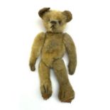 Early 20th century American mohair teddy bear c1920 with wood wool filled body humped back body with