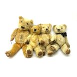 Four English teddy bears 1930s-50s comprising Chiltern with revolving head