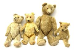 Four teddy bears 1930s-50s including large