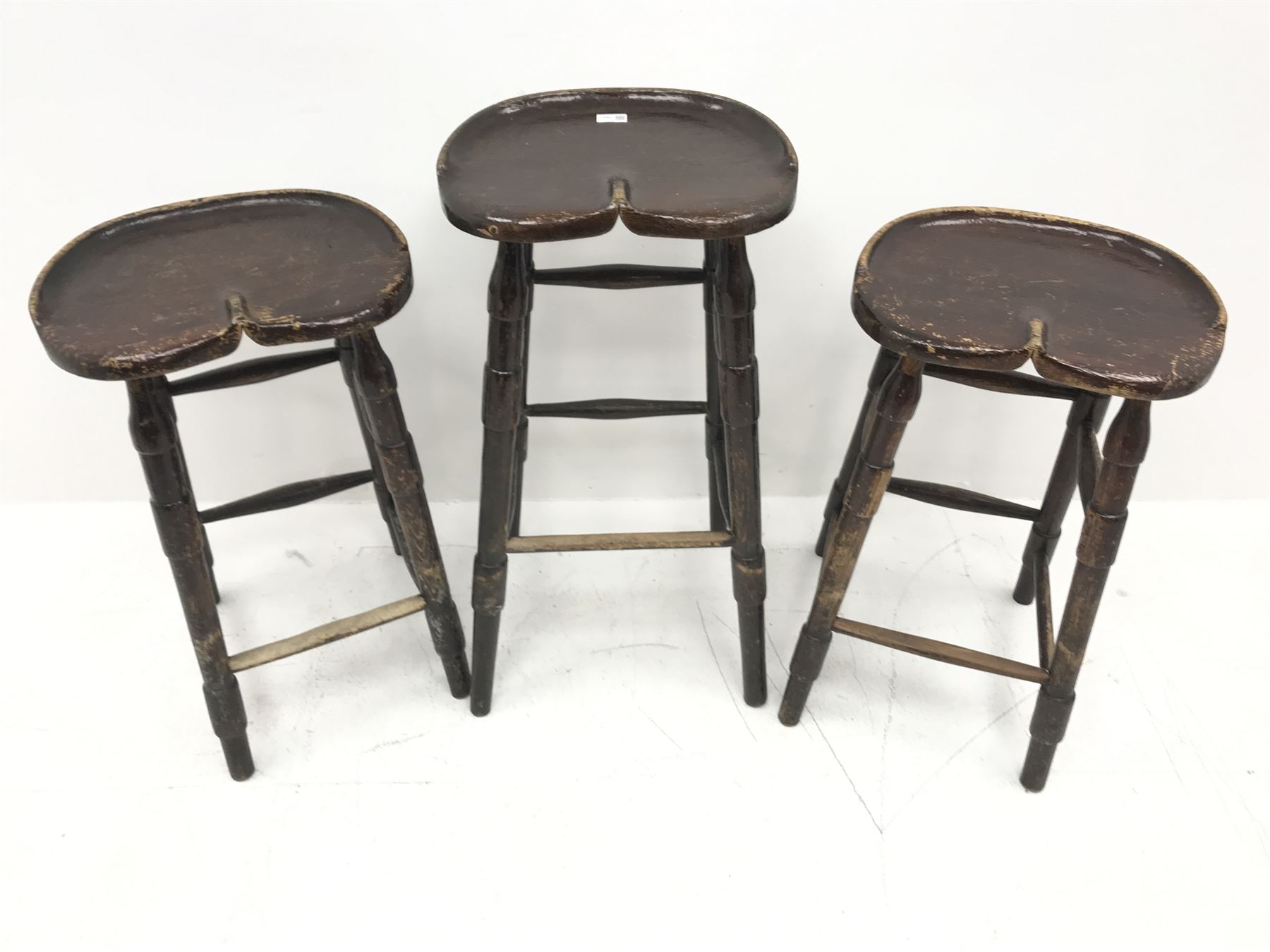 Set three bog oak saddle seat bar stools - Image 2 of 3