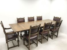 20th century medium oak drawer leaf dining table