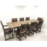 20th century medium oak drawer leaf dining table