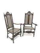 Two mahogany framed Carolean style armchairs