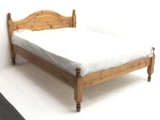 Polished pine double 4' 6'' bedstead with new mattress