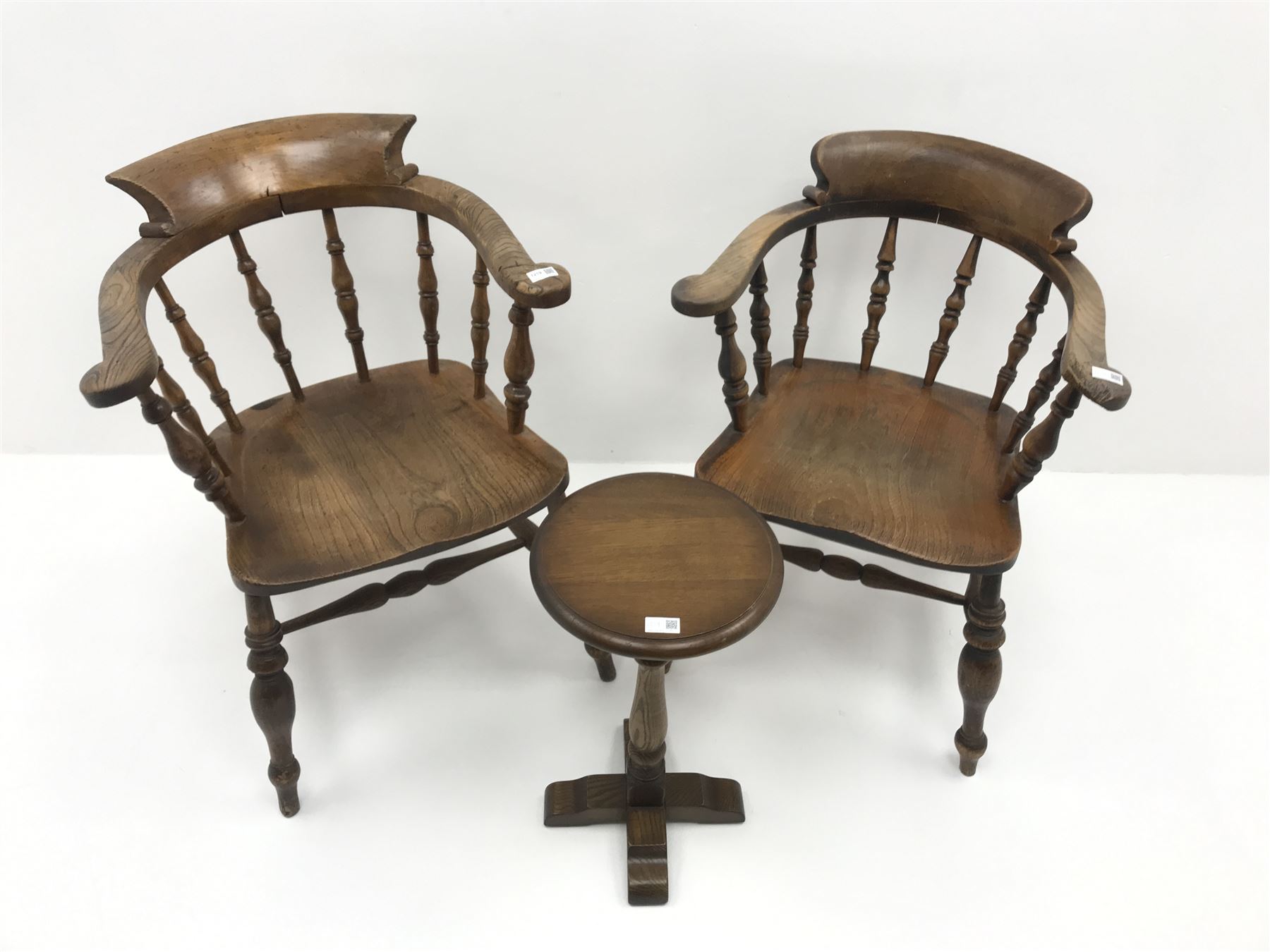 Pair Victorian elm captains chairs - Image 2 of 3