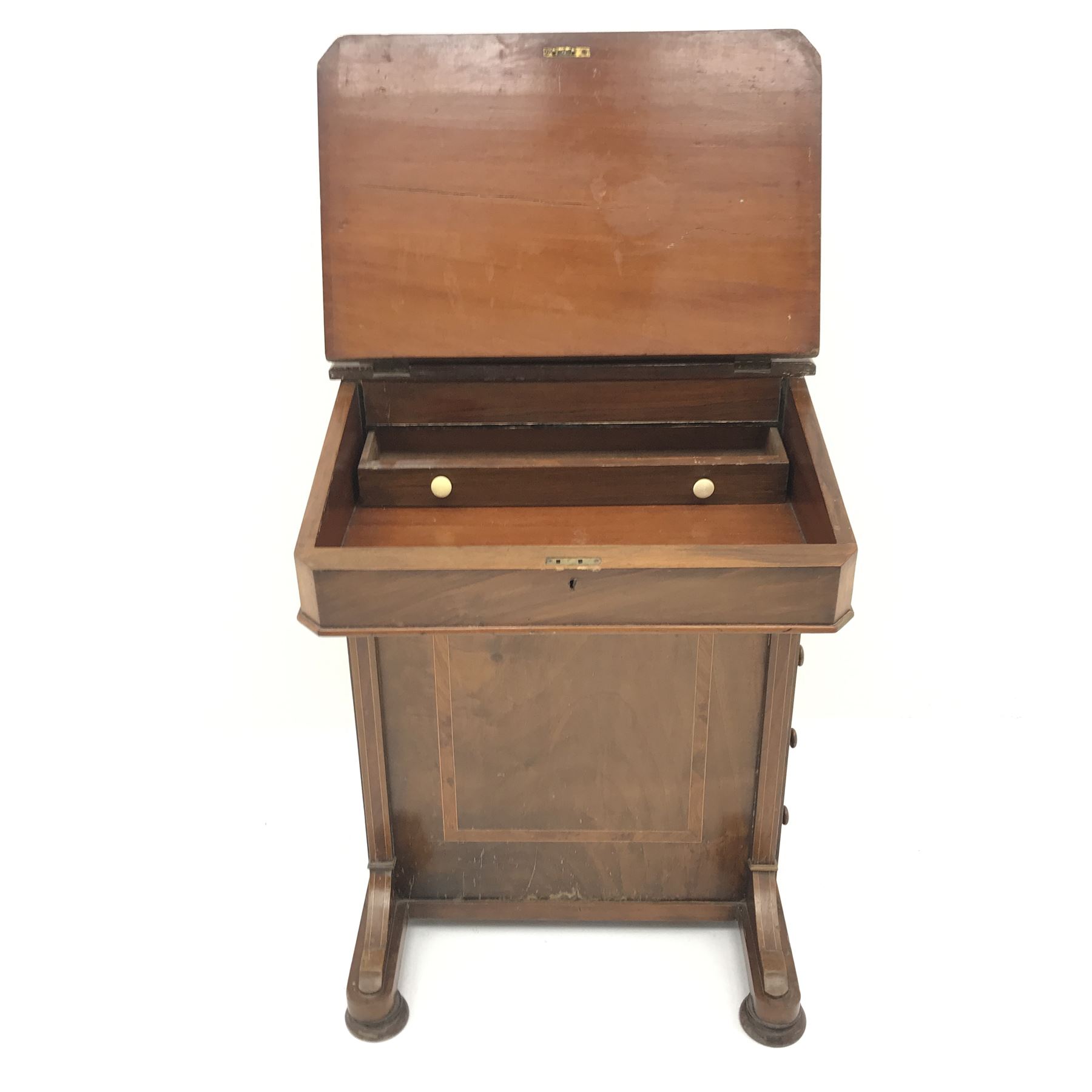 Edwardian inlaid walnut and mahogany Davenport - Image 4 of 5