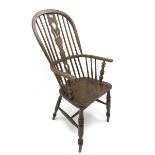 19th century high back ash and fruit wood Windsor armchair