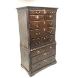 Early Georgian oak secretaire chest on chest