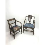 19th century mahogany armchair upholstered seat (W57cm) and an elbow chair with drop in seat (2)