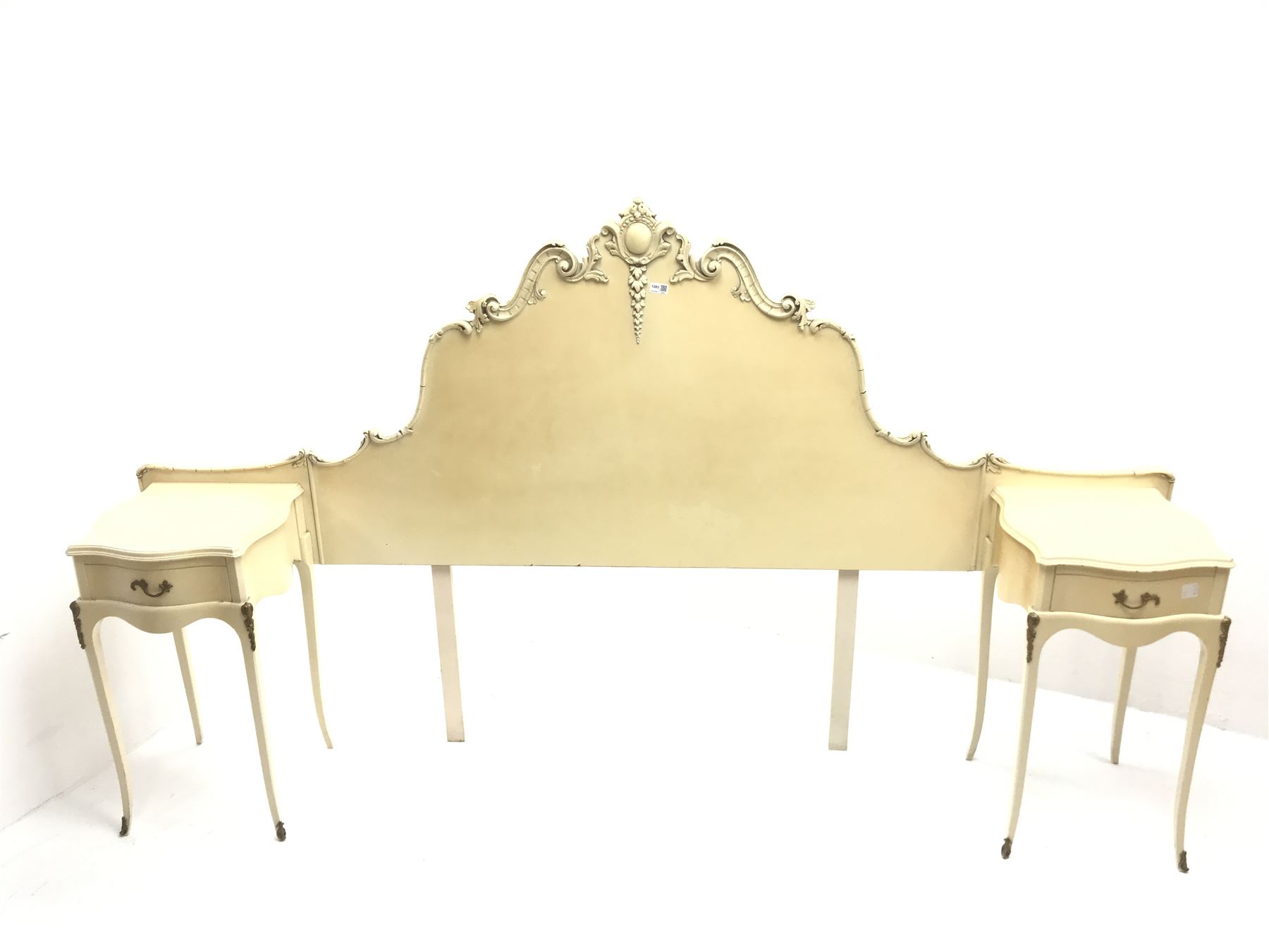 French style cream painted headboard with matching bedside cabinets