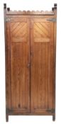 Late Victorian Aesthetic movement pitch pine and oak hall wardrobe