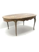 Italian walnut and floral marquetry extending dining table with cross banded top