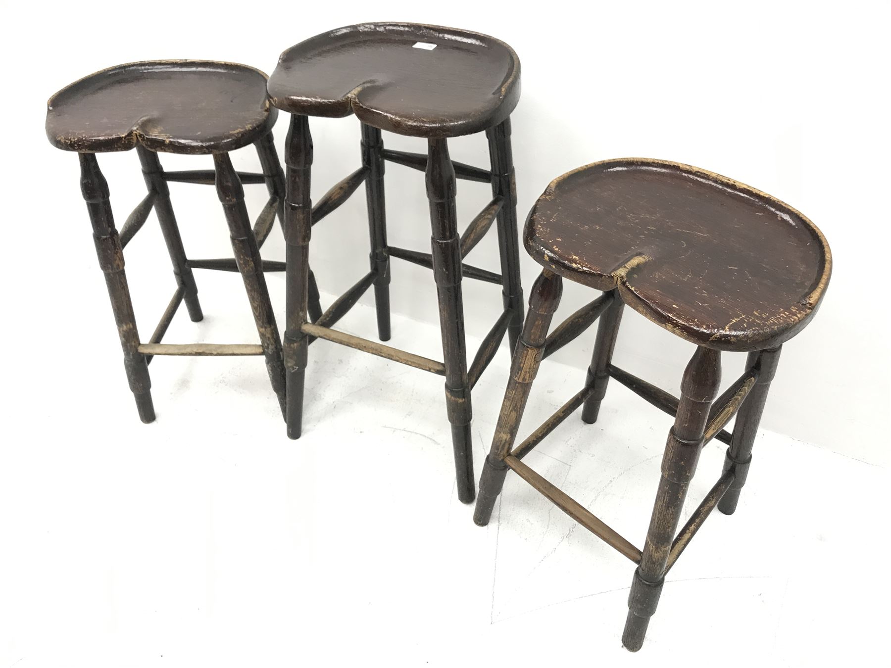 Set three bog oak saddle seat bar stools - Image 3 of 3