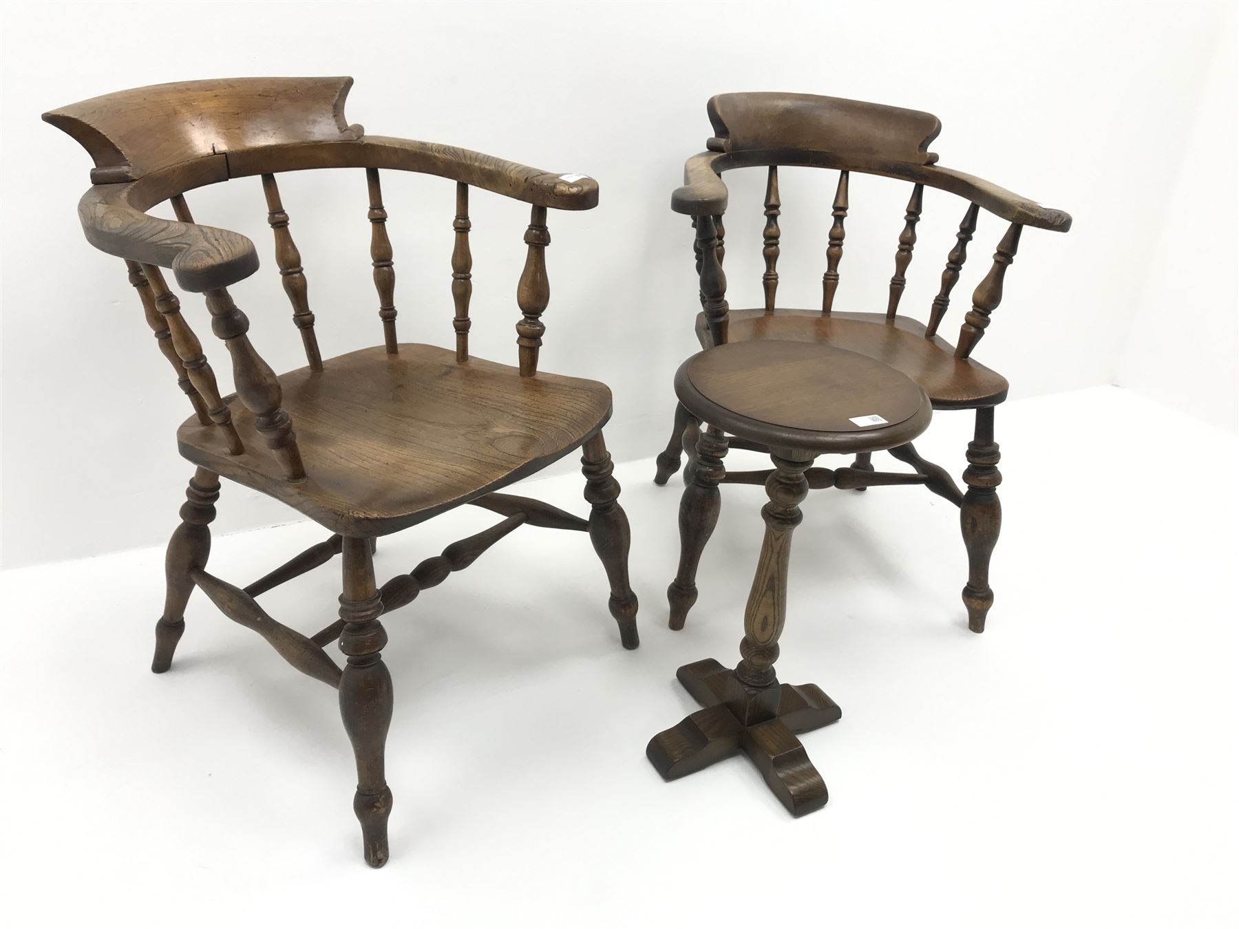 Pair Victorian elm captains chairs