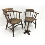 Pair Victorian elm captains chairs