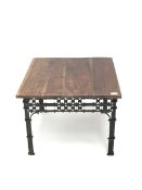 Metal framed square coffee table with cherry finish top