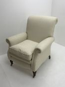 Victorian style scroll back armchair upholstered in cream fabric