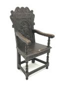 Victorian 17th century style heavily carved armchair