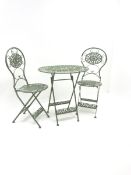 Wrought metal green finish oval garden table (W72cm