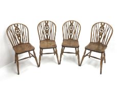 Set four elm wheel back country kitchen dining chairs
