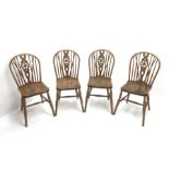 Set four elm wheel back country kitchen dining chairs