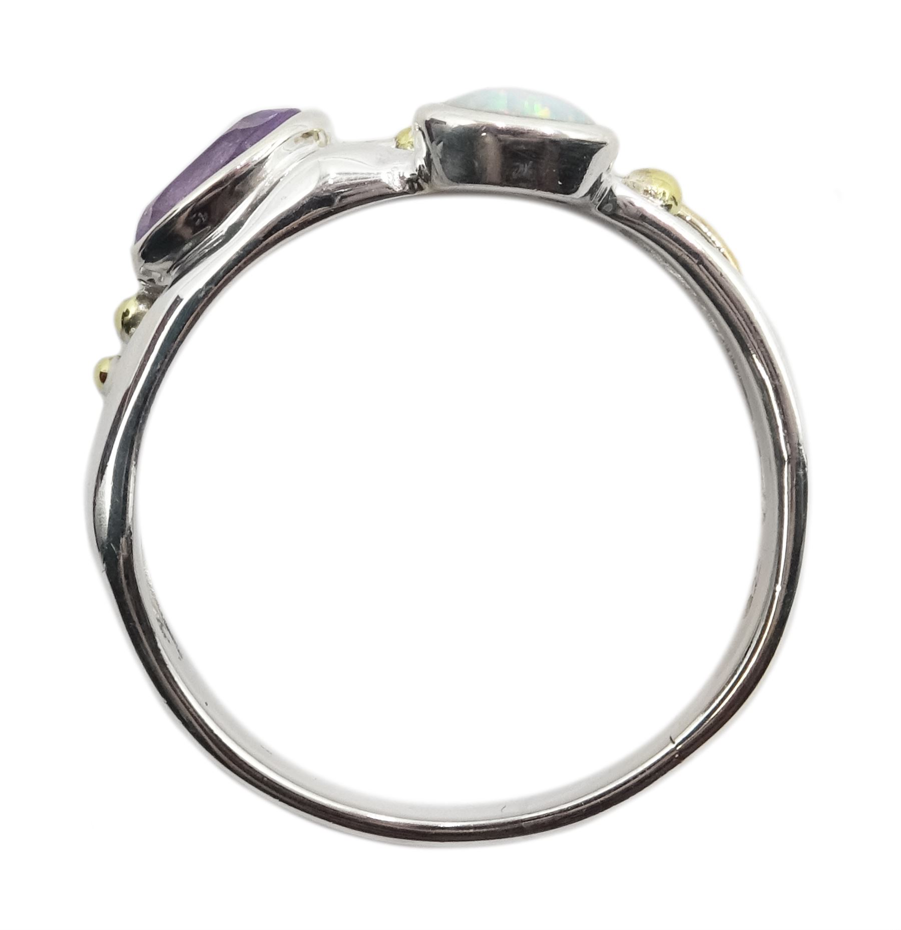 Silver and 14ct gold wire amethyst and opal ring - Image 7 of 7