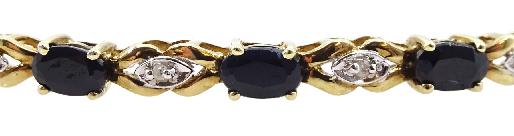 9ct gold diamond and oval sapphire hinged bangle - Image 2 of 3