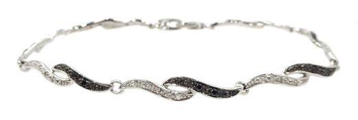 9ct white gold black and white diamond link bracelet