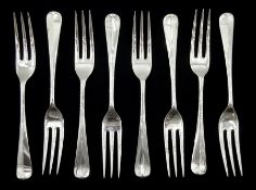 Set of eight silver three prong forks