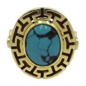 14ct gold oval turquoise key design ring